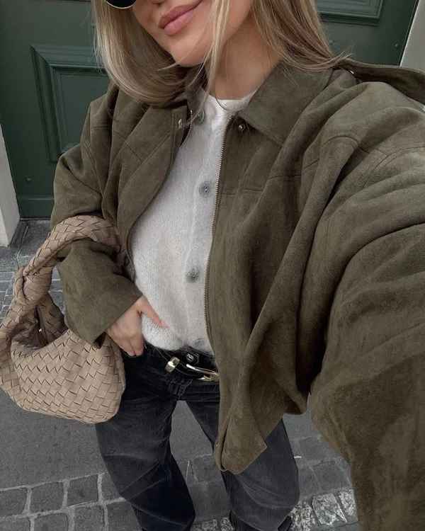 Giacca in pelle scamosciata Verve oversize