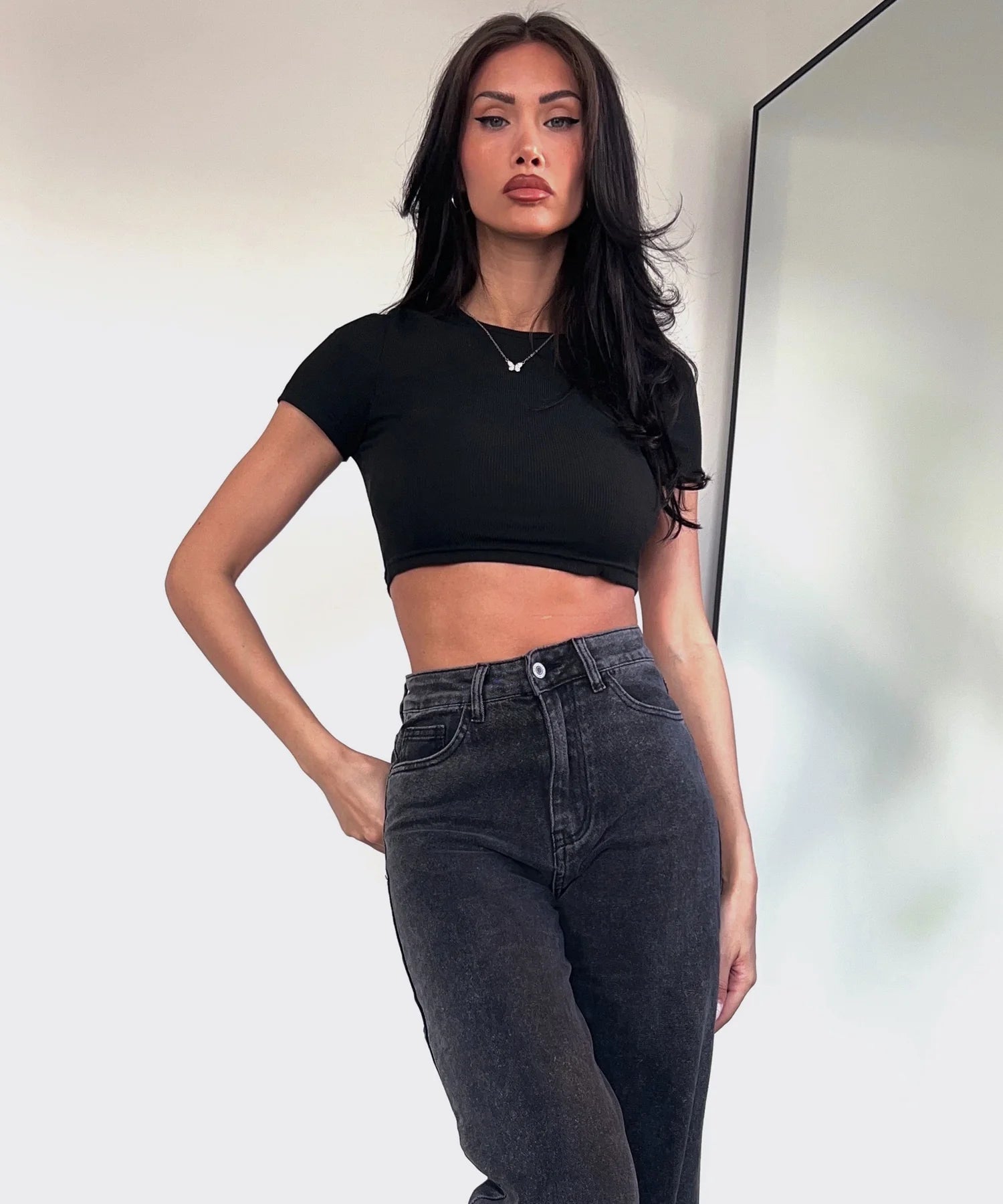 Jeans elasticizzati a gamba larga grigio scuro