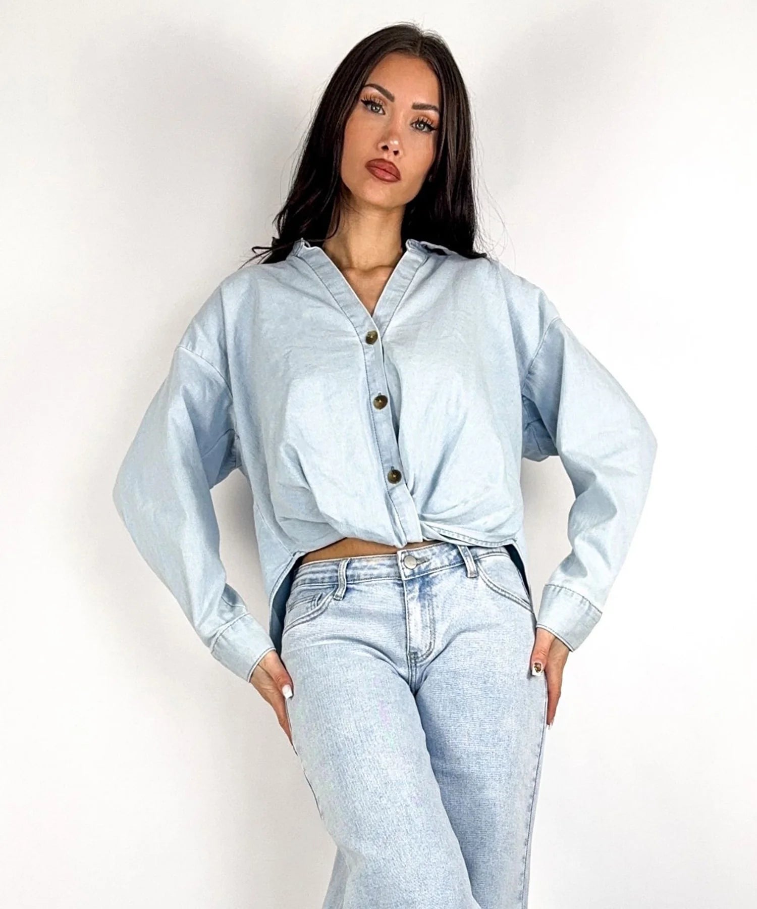 Jeans elasticizzati a gamba larga Tria blu