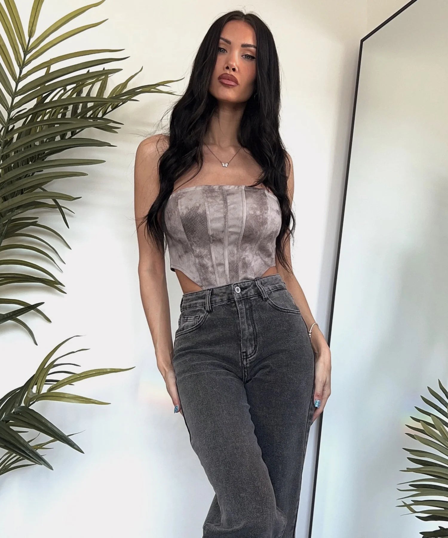Jeans elasticizzati a gamba larga grigio medio
