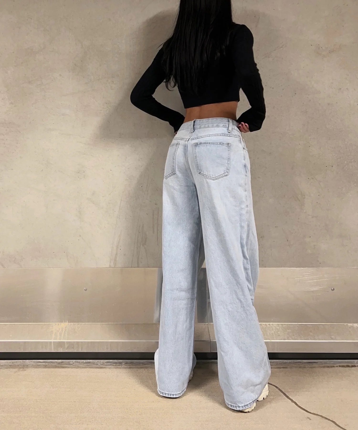 Jeans elasticizzati a gamba larga blu larghi