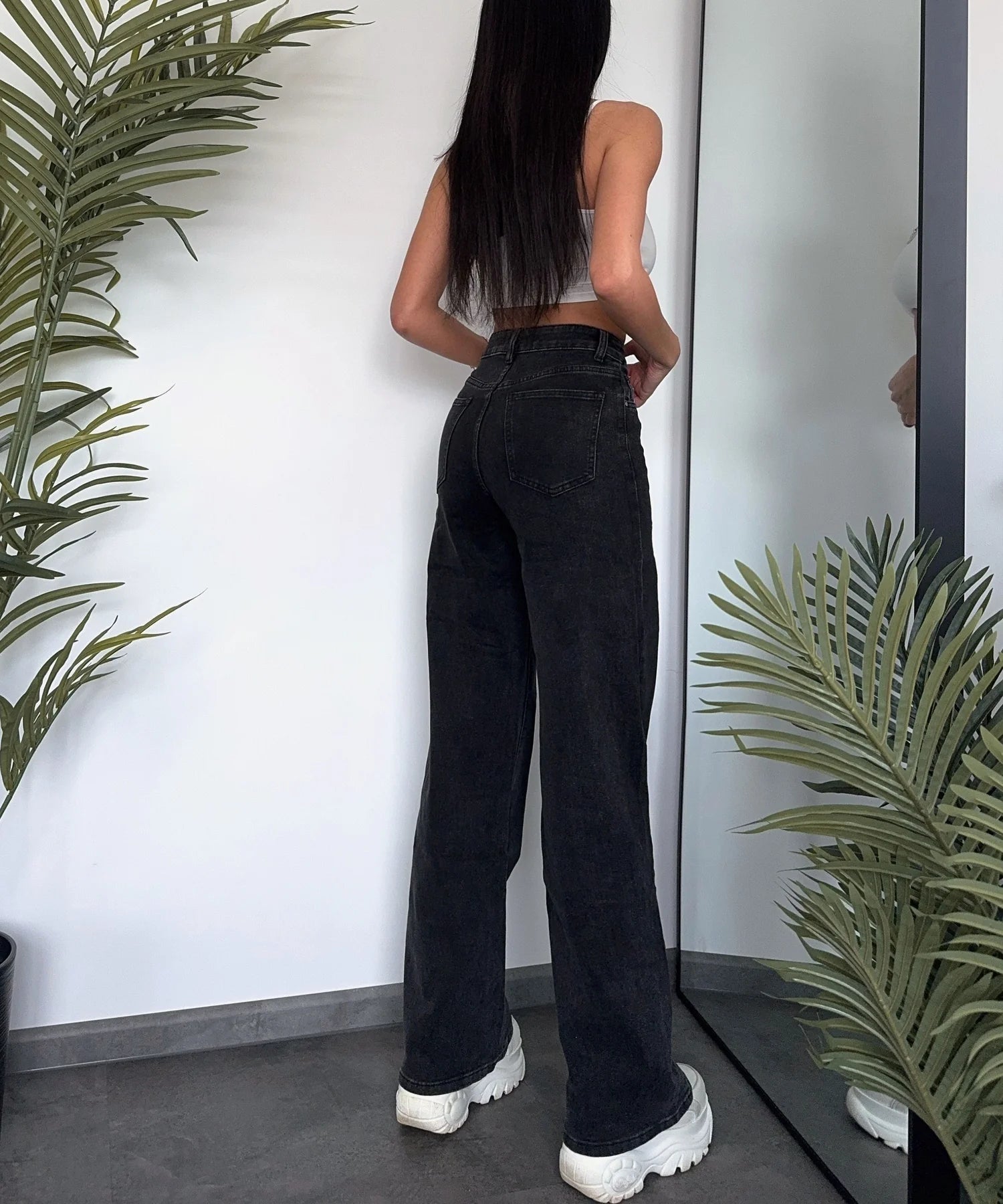 Jeans elasticizzati a gamba larga neri