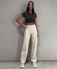 Jeans elasticizzati a gamba larga beige