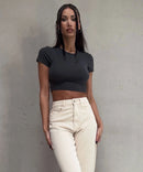 Jeans elasticizzati a gamba larga beige