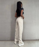 Jeans elasticizzati a gamba larga beige