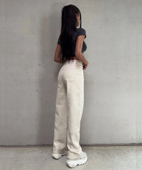 Jeans elasticizzati a gamba larga beige