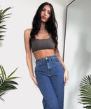 Jeans elasticizzati a gamba larga blu classico