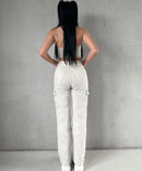 Jeans cargo elasticizzati a gamba larga beige