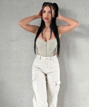 Jeans cargo elasticizzati a gamba larga beige