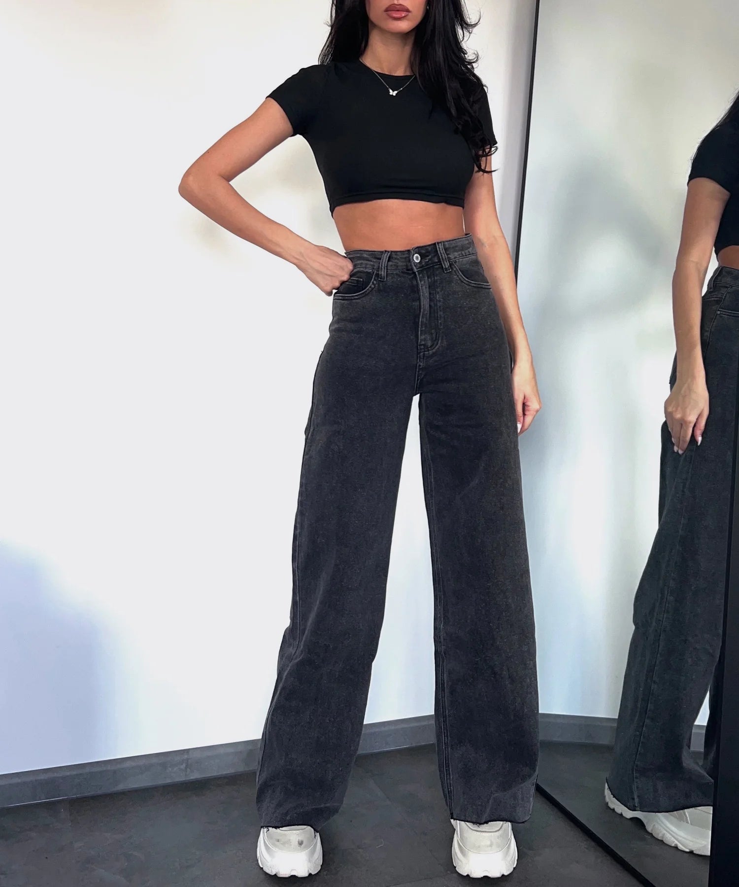 Jeans elasticizzati a gamba larga grigio scuro
