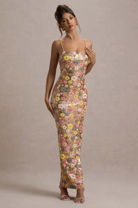Abito lungo floreale Floramira con paillettes