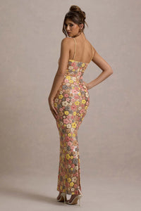Abito lungo floreale Floramira con paillettes