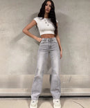 Jeans elasticizzati a gamba larga grigio chiaro