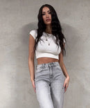 Jeans elasticizzati a gamba larga grigio chiaro