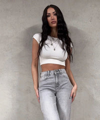 Jeans elasticizzati a gamba larga grigio chiaro