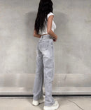 Jeans elasticizzati a gamba larga grigio chiaro