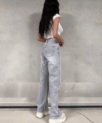 Jeans elasticizzati a gamba larga grigio chiaro