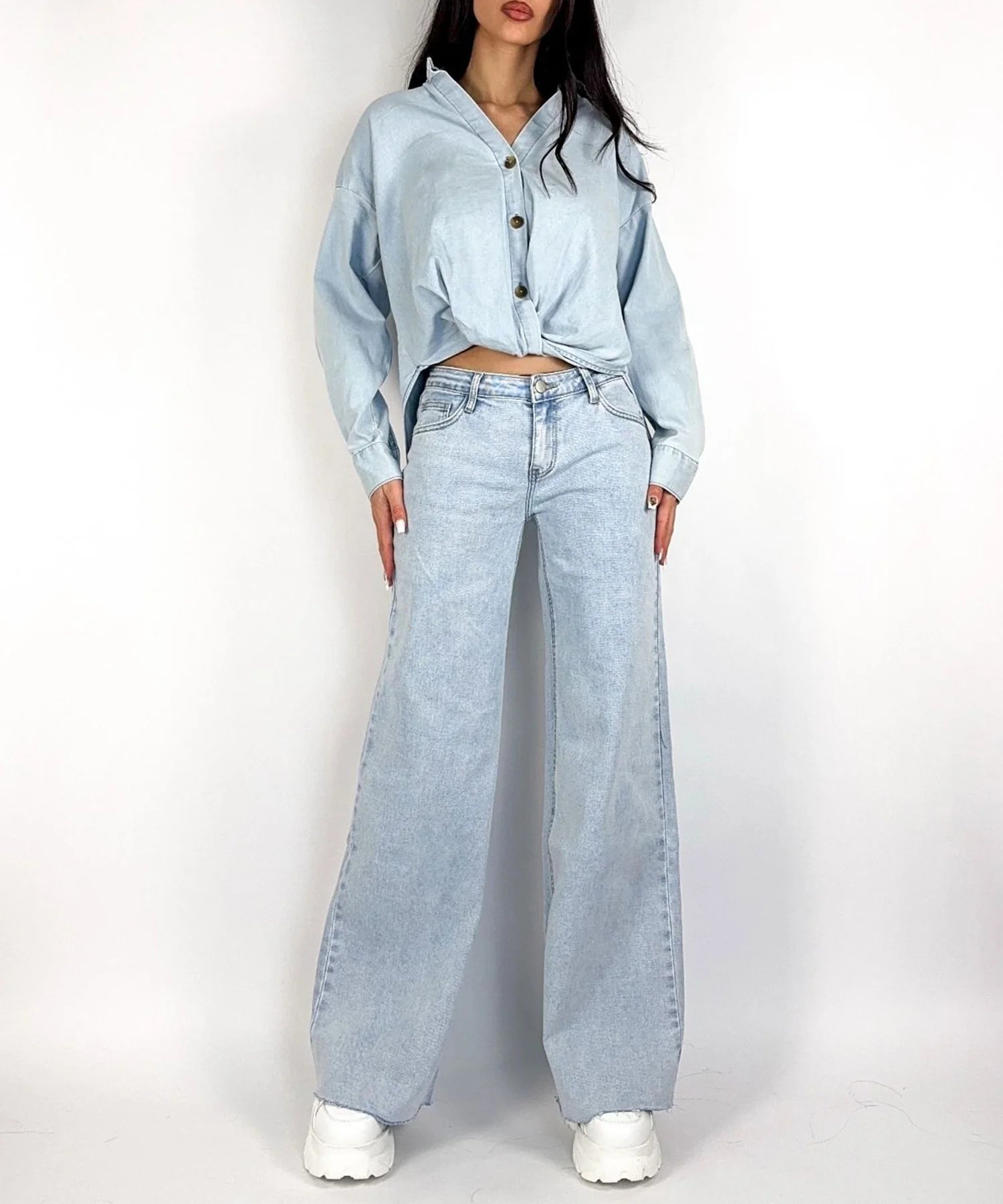 Jeans elasticizzati a gamba larga Tria blu