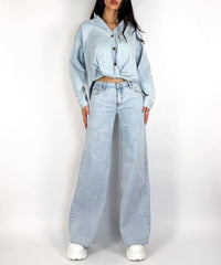 Jeans elasticizzati a gamba larga Tria blu