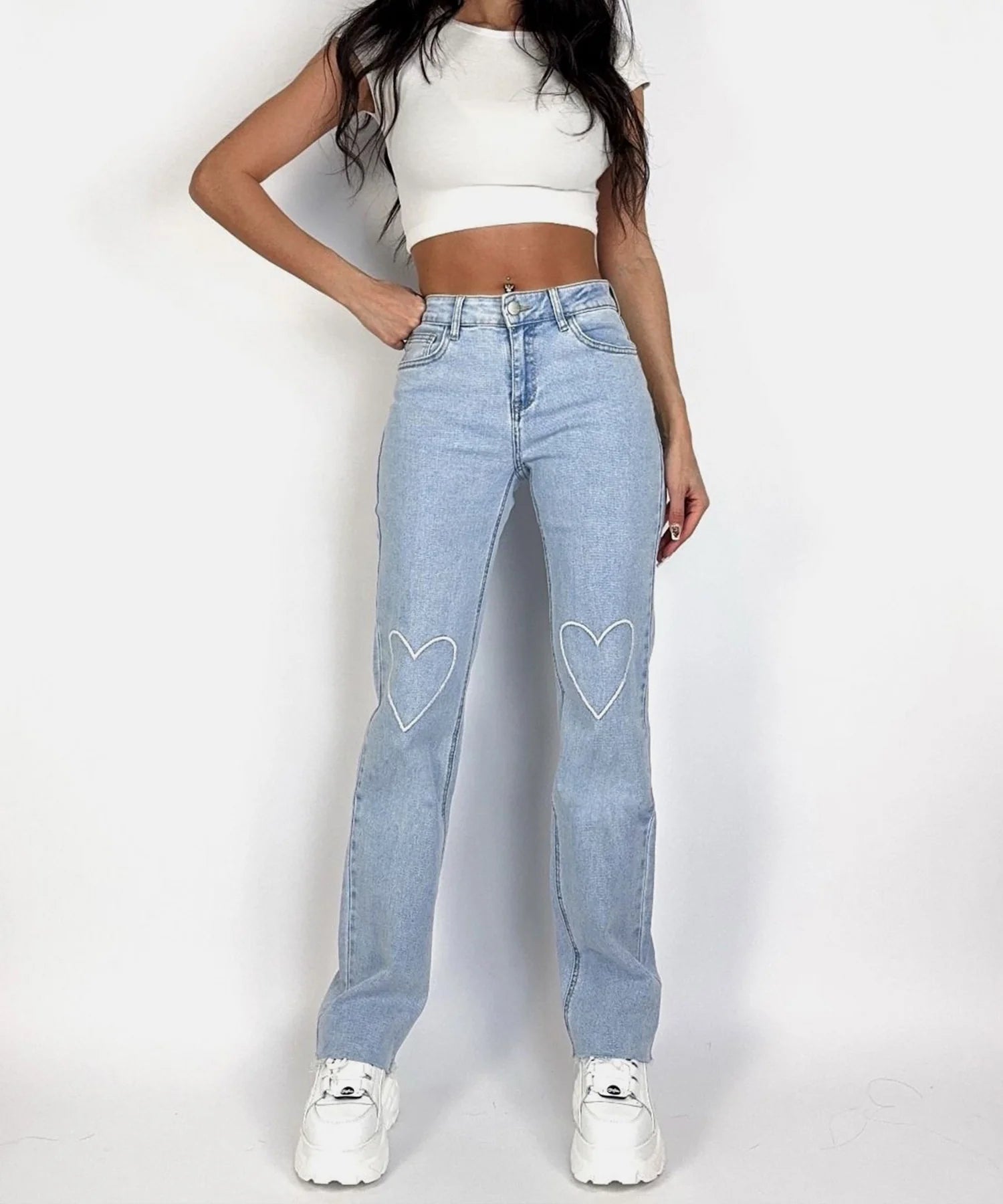 Jeans elasticizzati a gamba larga Hearts Blue