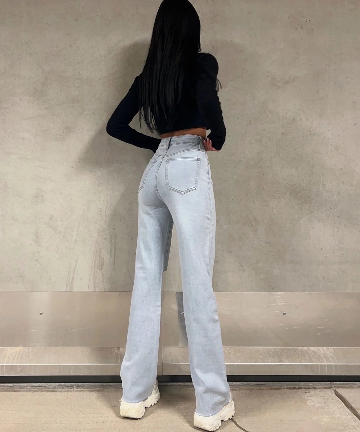 Jeans elasticizzati a gamba larga Sawi blu