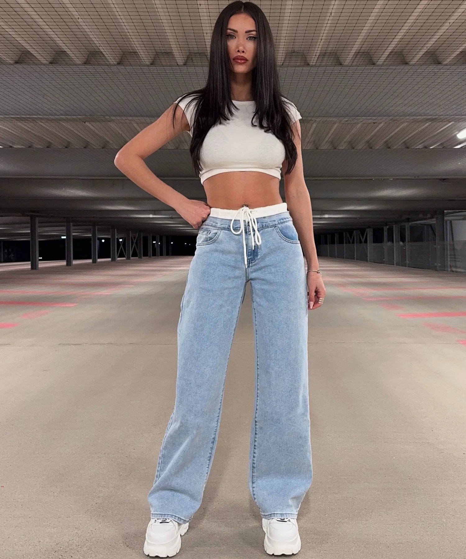 Jeans elasticizzati a gamba larga blu