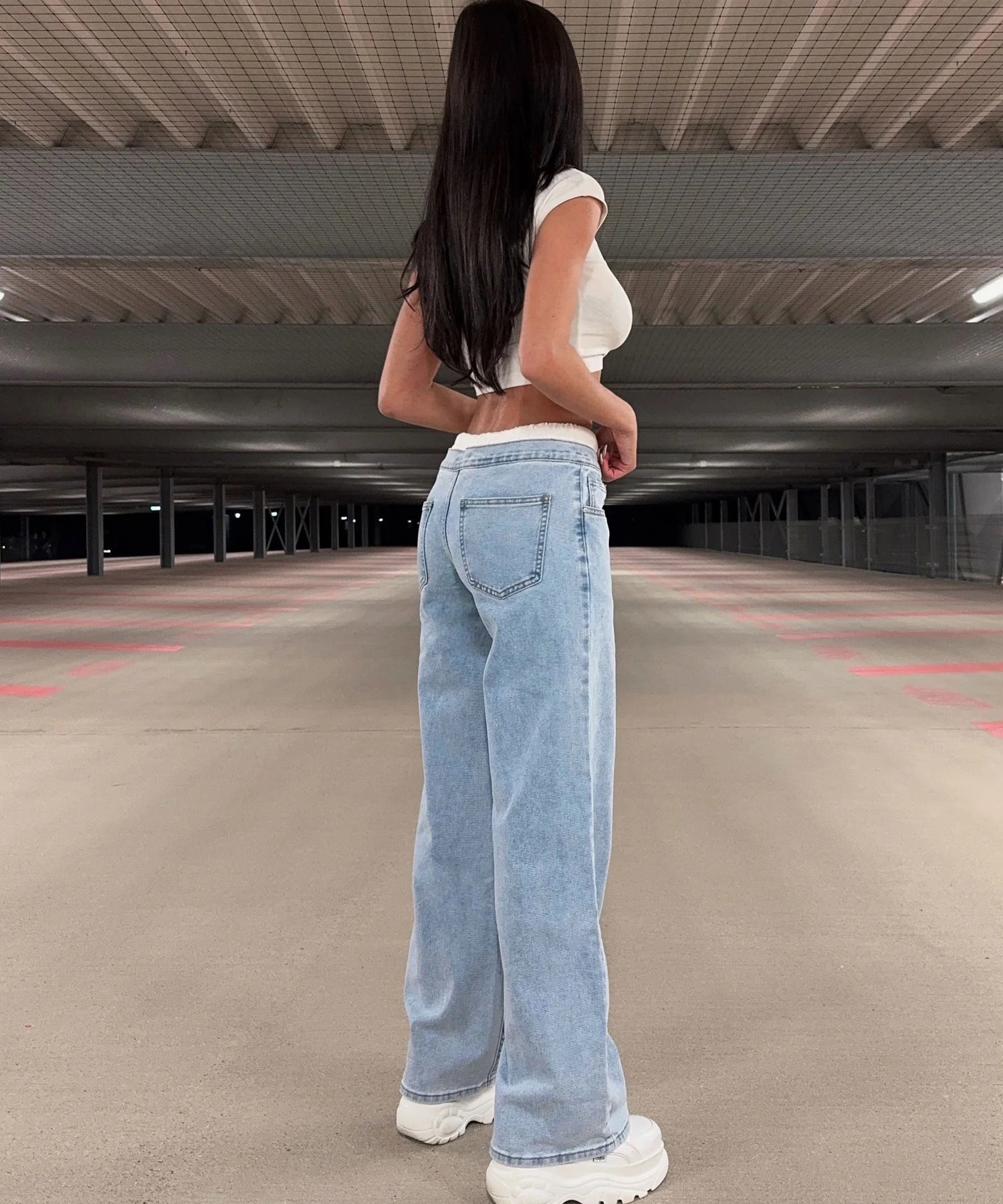 Jeans elasticizzati a gamba larga blu