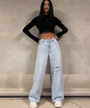 Jeans elasticizzati a gamba larga blu larghi